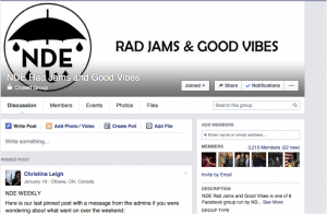 The top of the NDE Rad Jams & Good Vibes group page.