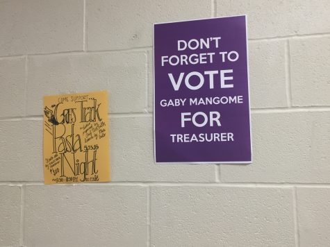 Posters hung up around the school to promote the candidates 