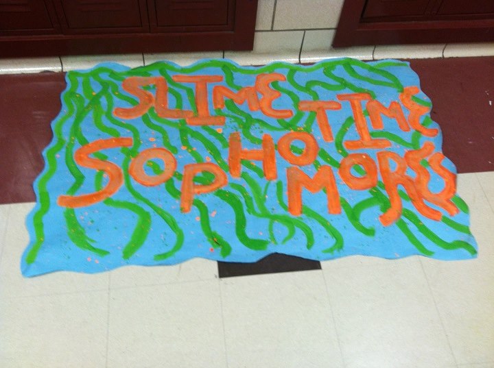 Serving as the banner and slogan of the 2012-2013 sophomore class, the Slime Time Sophomores hall decorations were a great hit.  Accompanied by hit Nickelodeon songs during passing time, the Slime Time Sophomores pushed the envelope in creating an immersive hallway design.  