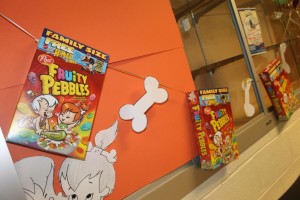 The original hallway decorations sported designs pulling from the 1960-66 cartoon, The Flintstones.  