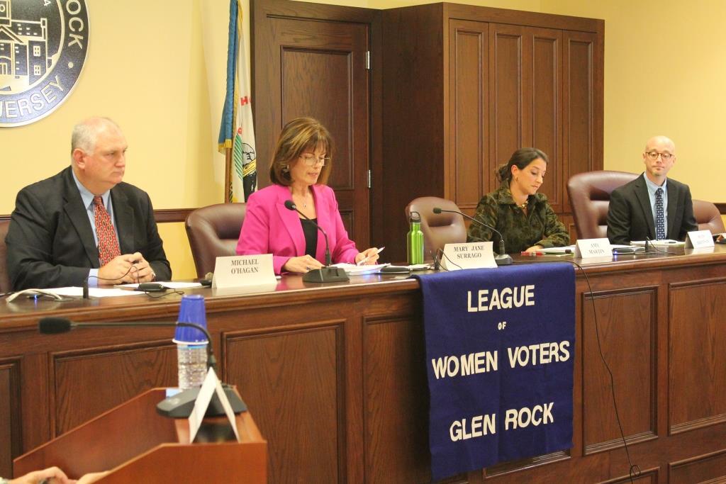 Candidates at a recent debate sponsored by The League of Women Voters. From left to right the candidates are Michael OHagan(R), Mary Jane Surrago(R), Amy Martin(D), and Sean Brennan(D).