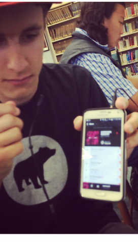Zach Mcollum jamming out to Yung Lean's new album