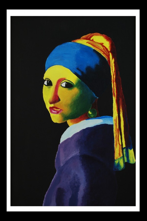 Quinn took the infamous portrait of the Girl with the Pearl Earring by Johannes Vermeer, and painted it in the Fauvist Style- characterized by its decorative composition and vivid palette. 