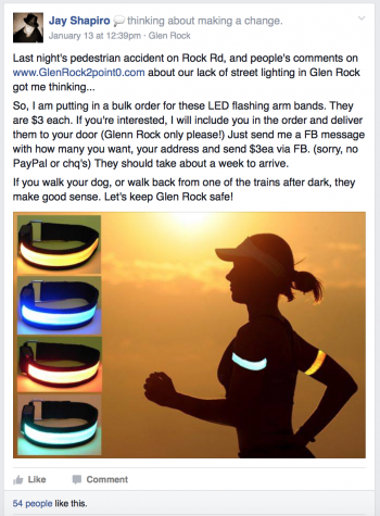Shapiro posted a picture of the armbands on the Glen Rocker's Facebook page, so the community could see if they wanted to purchase one. 
