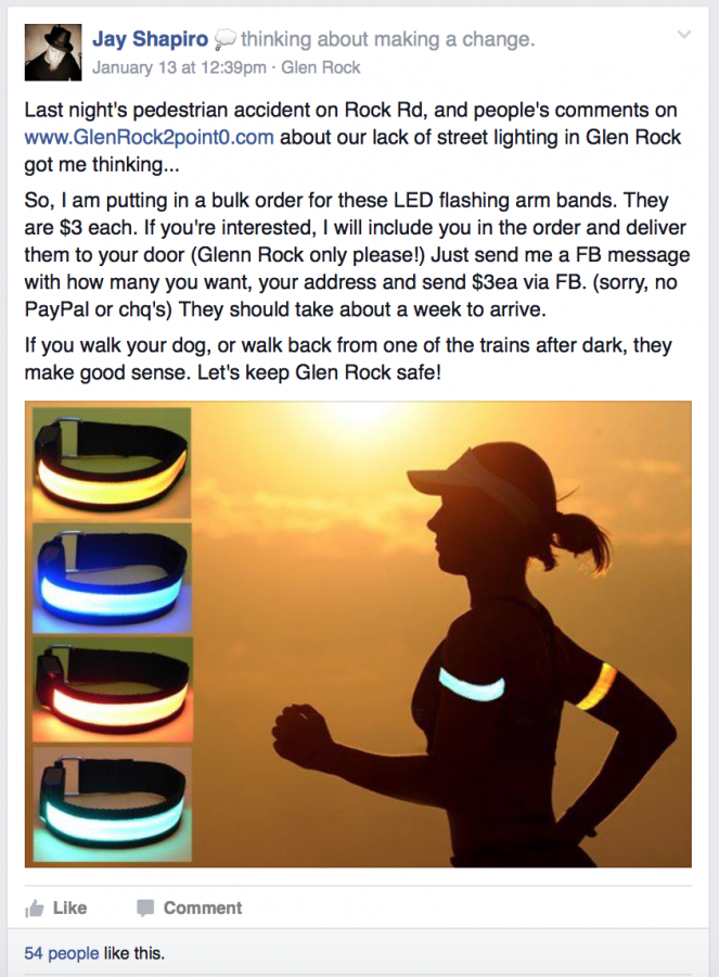 Shapiro posted a picture of the armbands on the Glen Rockers Facebook page, so the community could see if they wanted to purchase one. 