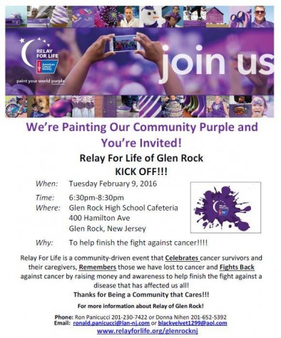 Kick-off will be held Tuesday, Feb 9 from
6:30PM-8:30PM in the Glen Rock High School cafeteria