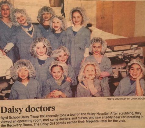 Roddy (front, far left) with her Daisy troop in 2004