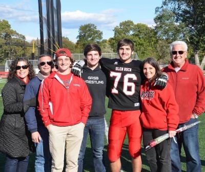 Jeremy and his family at senior day. From left to right Jen Cahn, uncle Bill Disenso, brother Jared Lipsky, brother Justin Lipsky, Jeremy Lipsky, mother Danielle Lipsky and father David Lipsky.