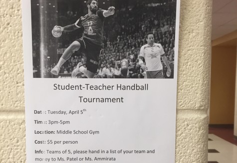  Flyer for the Student- Teacher Handball Tournament; one of the junior class fundraisers to replace the Teacher Talent Show. 