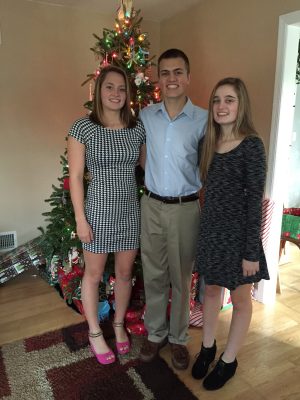 Bridget, Riley, and Mary Kate Horton in their house on Christmas Day(2015).