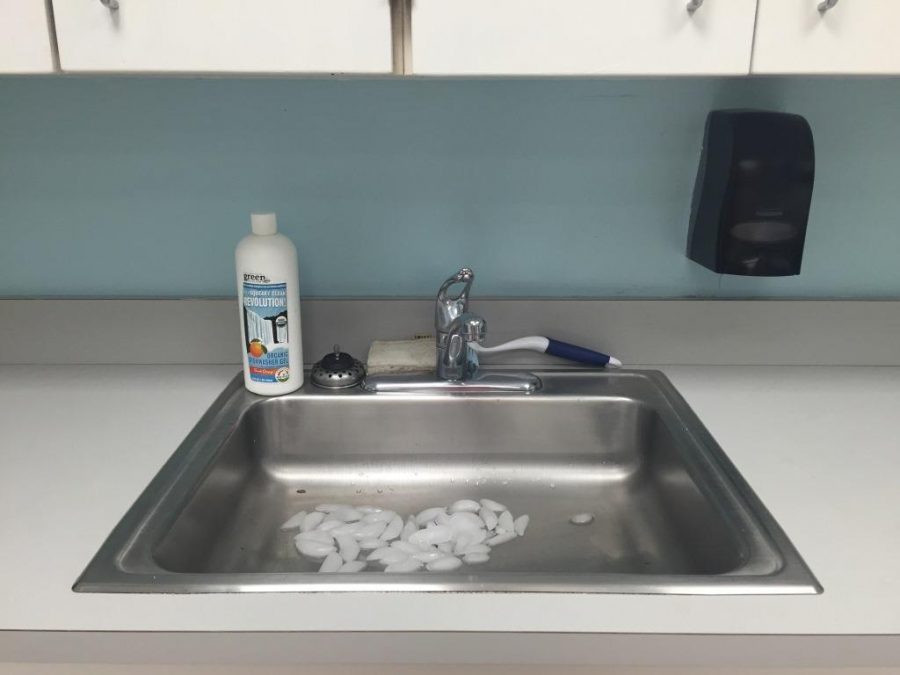 Temporarily shut down, the sink in the middle school faculty room was one of four that tested positive for lead.  