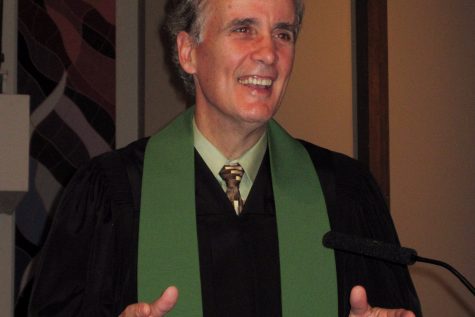 Reverend Terrence O’Brien gives a sermon to a congregation at the Glen Rock Community Church.