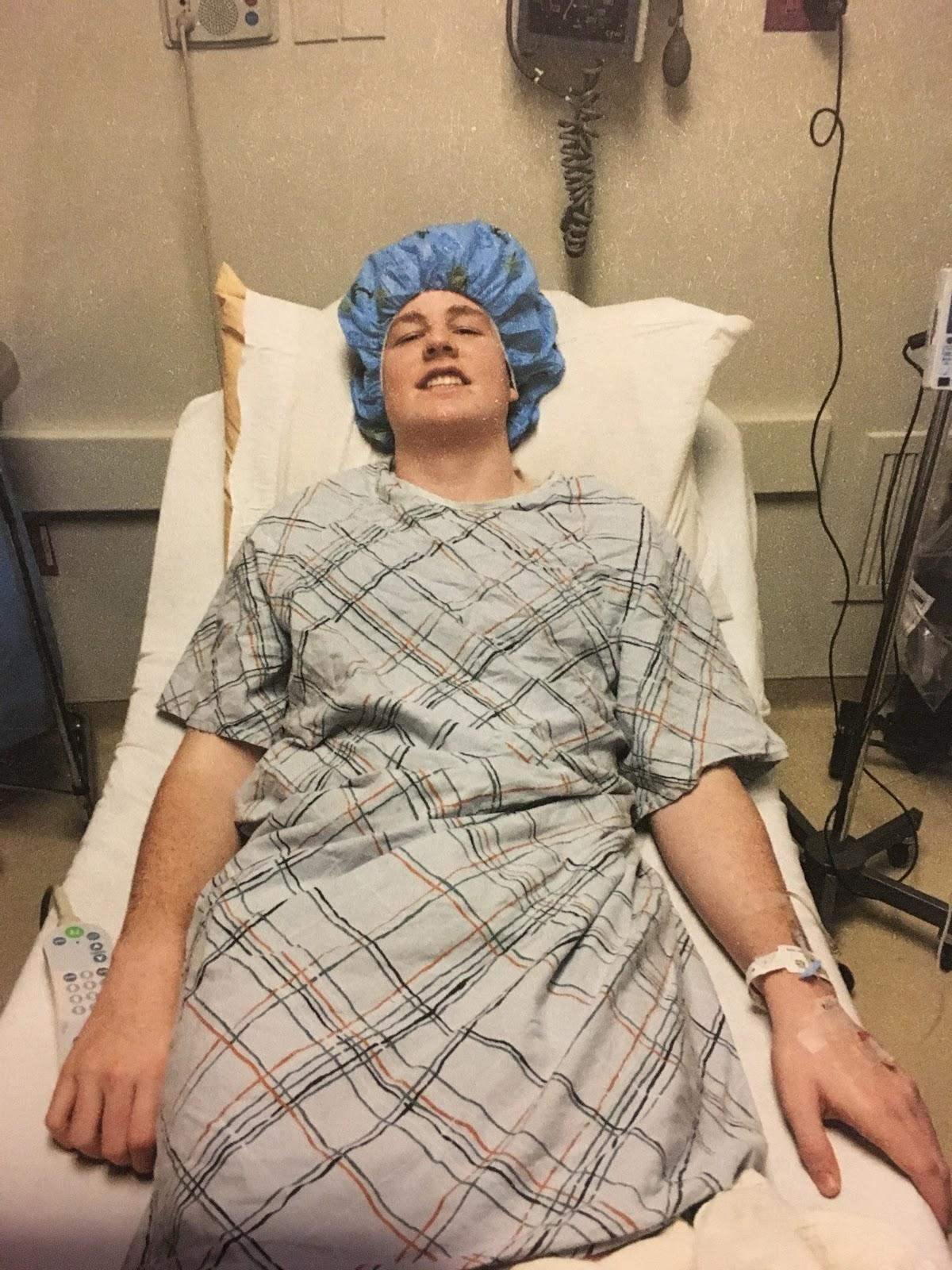Aidan Cassidy recovers post surgery in his hospital bed at The Hospital for Special Surgery. This surgery was needed to fix his knee dislocation, so he could return to sports.