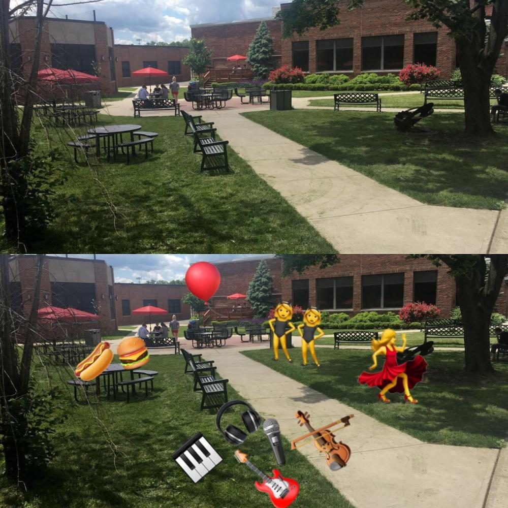The first photo is what the court yard looks like now, and the second photo is what the court yard will look like on June 7.