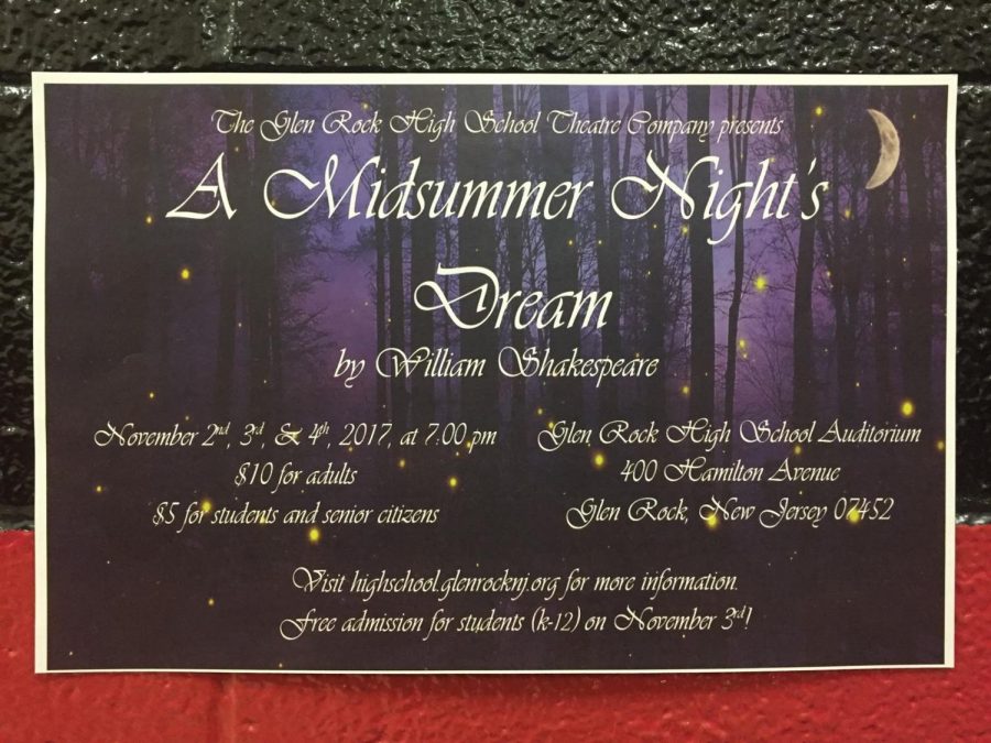 The Theatre Company’s A Midsummer Night’s Dream poster hangs near the gym. The poster displayed the show dates and times. It was designed by Theatre Company students Emily Campbell and Izzy Crawford.
