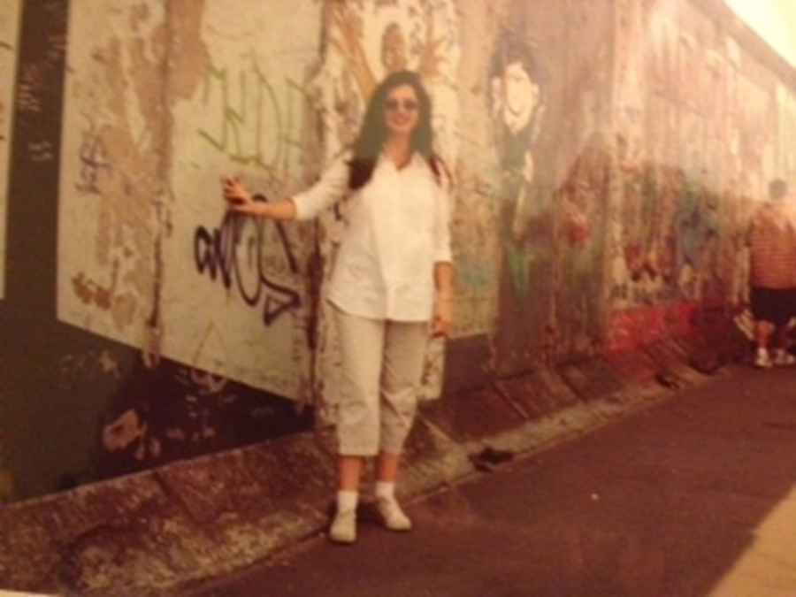 Kathleen Walter stands in front of the Berlin Wall on the West Berlin side in 2000. She traveled to Germany with her West Milford High School students on an art history field trip.  