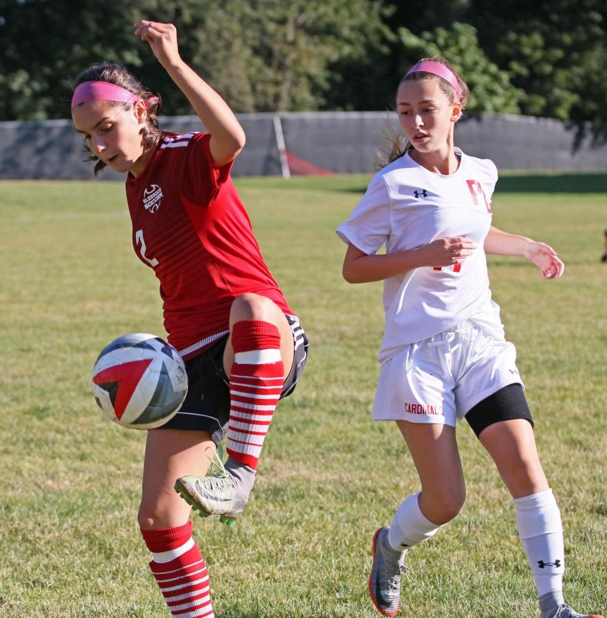 Olivia Trapaghen steals the ball during a Varsity game from 2017.