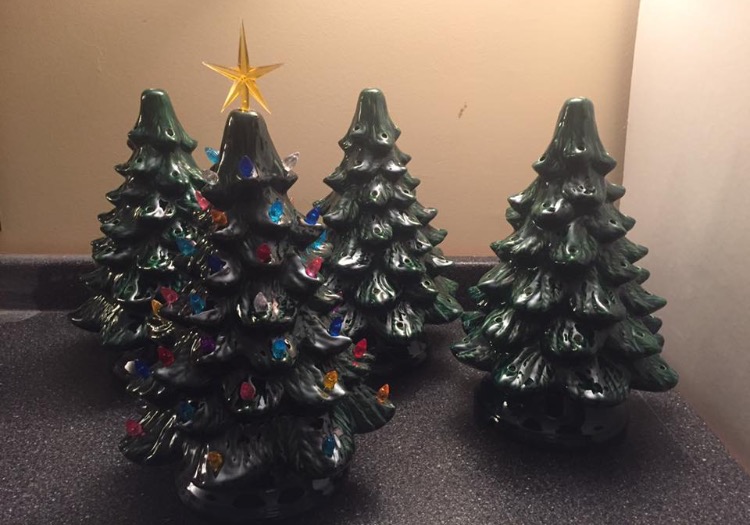 Barbra captures a photo of some of her bestsellers during the assembly process. During the holiday season, Barbras customers frequently enjoy these clay Christmas trees complete with functioning lights.