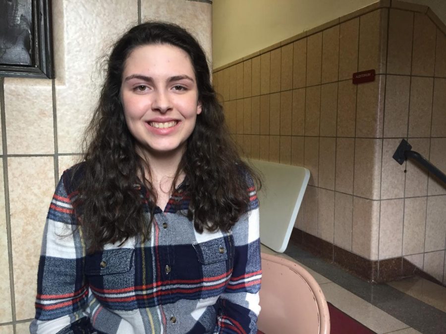 Sofia Nolfo sits outside of the auditorium before a rehearsal. Nolfo is a sophomore student who had a severe throat infection during the heightened flu season. This nearly prevented her from performing in the high school musical, Legally Blonde.