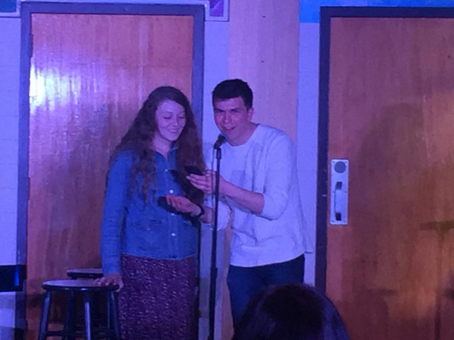 Emcees Madie Jones and Luke Blomstrom introduce the next act. Both Jones and Blomstrom also performed. 