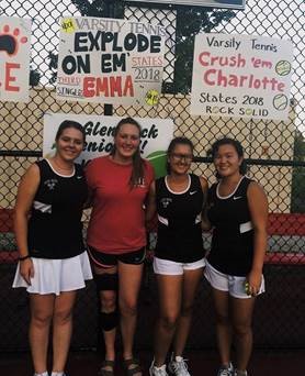 Emma Mangino (left) and Charlotte Arehart alongside Ashley Robinson and Grace DeSalvo during their first States match. 
