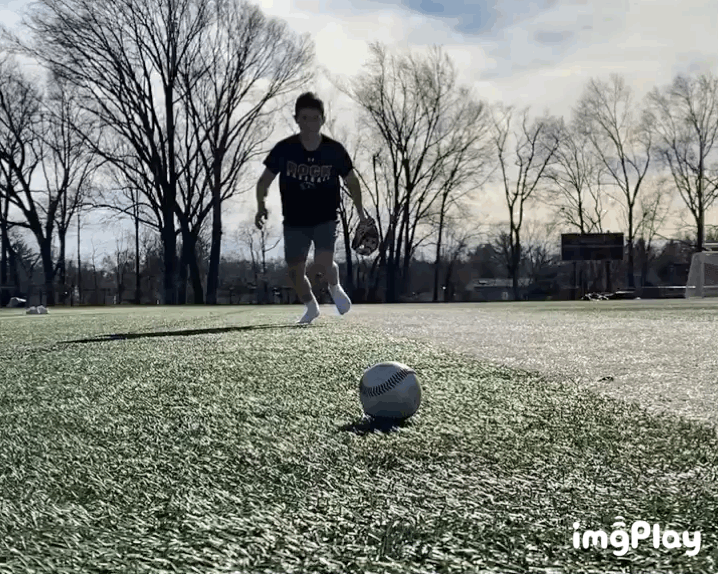  On this slow roller, Matthew attacks the ball fielding it in the middle of his body and proceeds to throw from a lower arm angle 