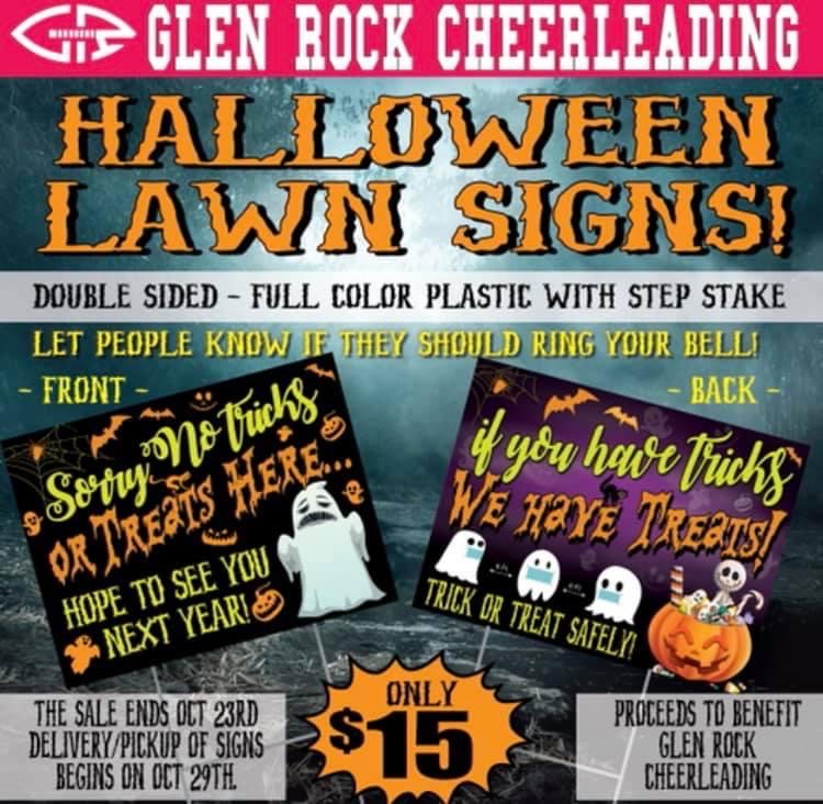 Glen Rock cheerleaders provide way to communicate trick-or-treating status. 